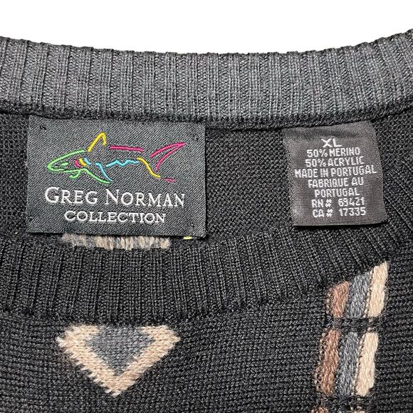 Greg Norman Crewneck Sweater Merino Wool Blend Geometric Black Brown - Size XL - Picture 3 of 9